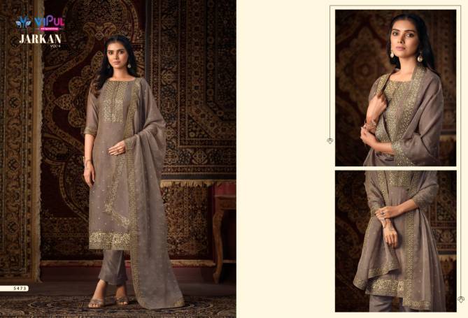 Jarkan Vol 4 By Vipul Shimmer Organza Embroidery Salwar Kameez Wholesale Shop In Surat
